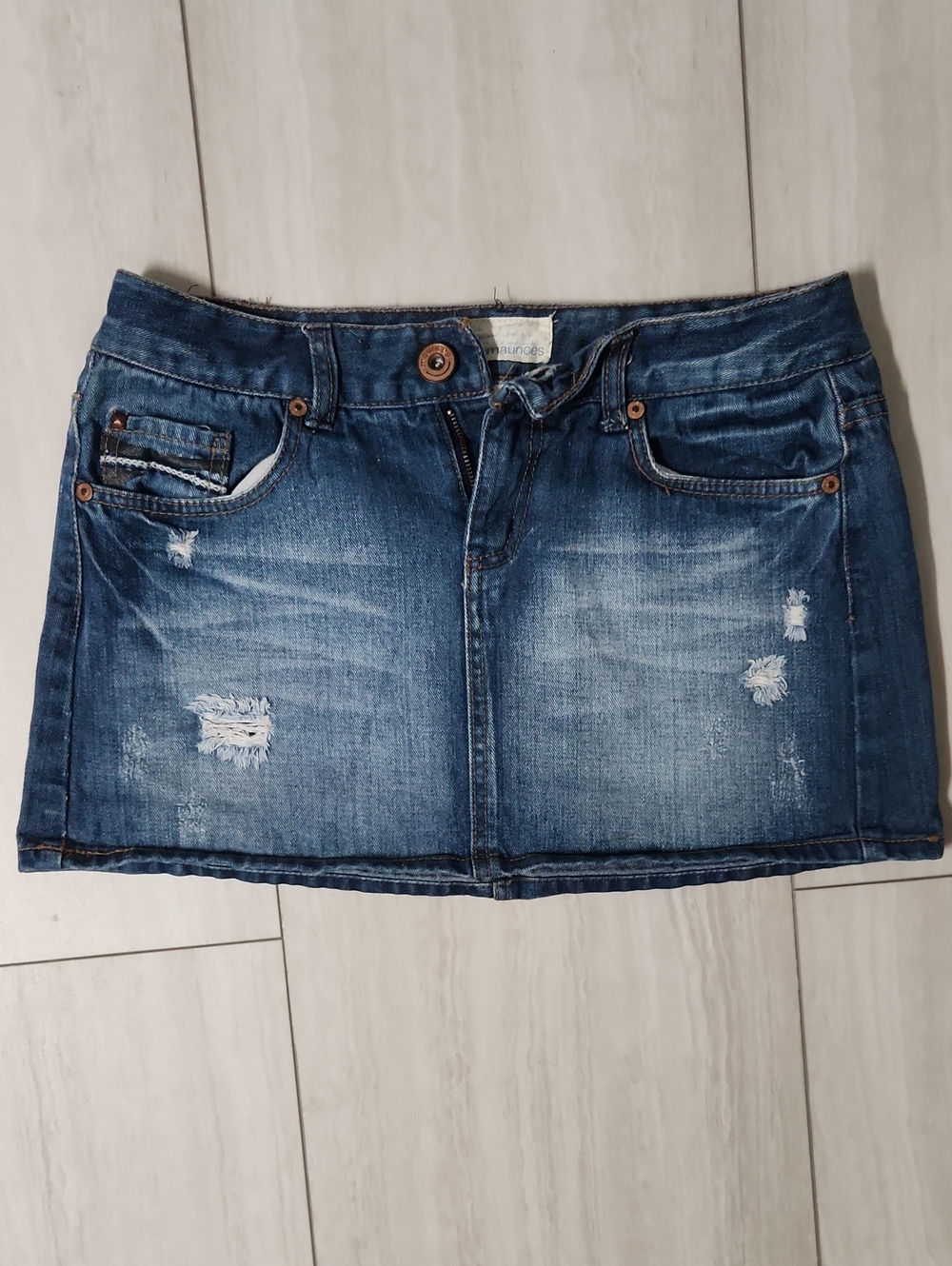Vintage Distressed Blue Denim Mini Skirt